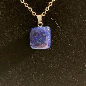 Sapphire Blue Square Pendant Necklace
